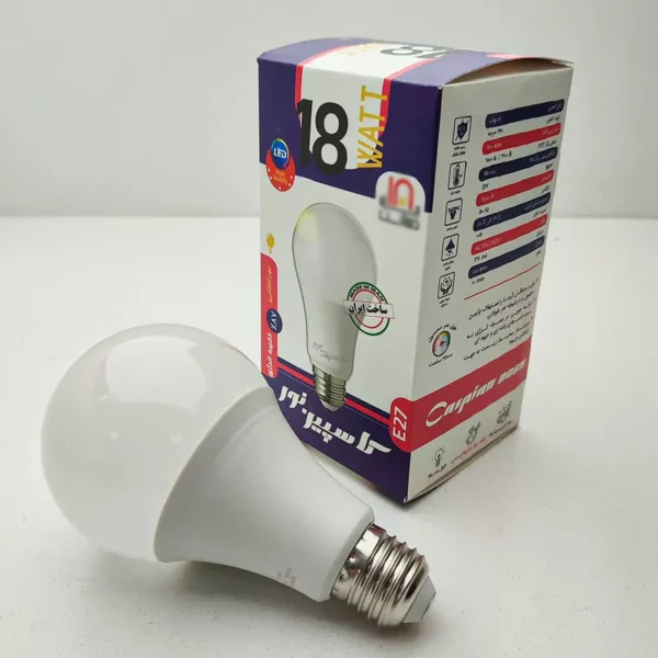 خرید اینترنتی لامپ ال ای دی 18 وات با طراحی حبابی کاسپین نور با پایه E27 تجهیزات روشنایی لایت ایران