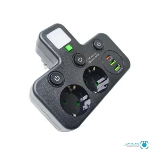 چندراهی برق آداپتور مدل مولتی سوکت چراغ دار 2X با دو پریز و USB | تجهیزات روشنایی لایت ایران